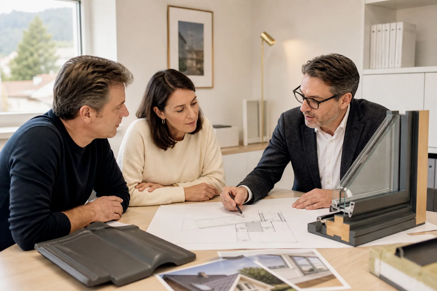 Projektbesprechung zu Dämmung, Fenstern und weiteren Gebäudeteilen